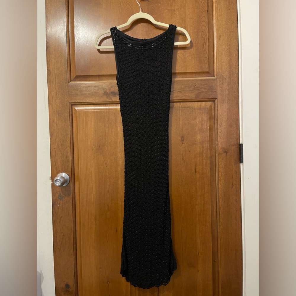 Vintage Long Midi Beaded black Formal Evening Event Dress Size Small